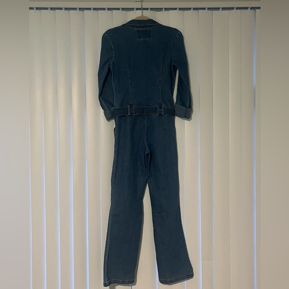 Blue High-Waisted Denim Overalls with Wide-Leg - Picture 2 of 4